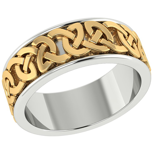 Wide Platinum and 18K Gold Celtic Wedding Band Ring