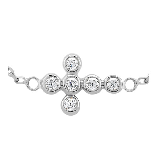 0.18 Carat Bezel-Set Diamond Sideways Cross Necklace, 14K White Gold