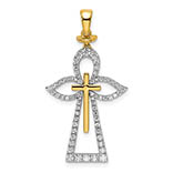 1/2 Carat Diamond Angel Pendant with Cross, 14K Two-Tone Gold