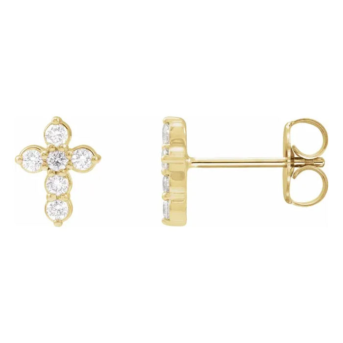 1/6 Carat Diamond Cross Stud Earrings 14K Gold