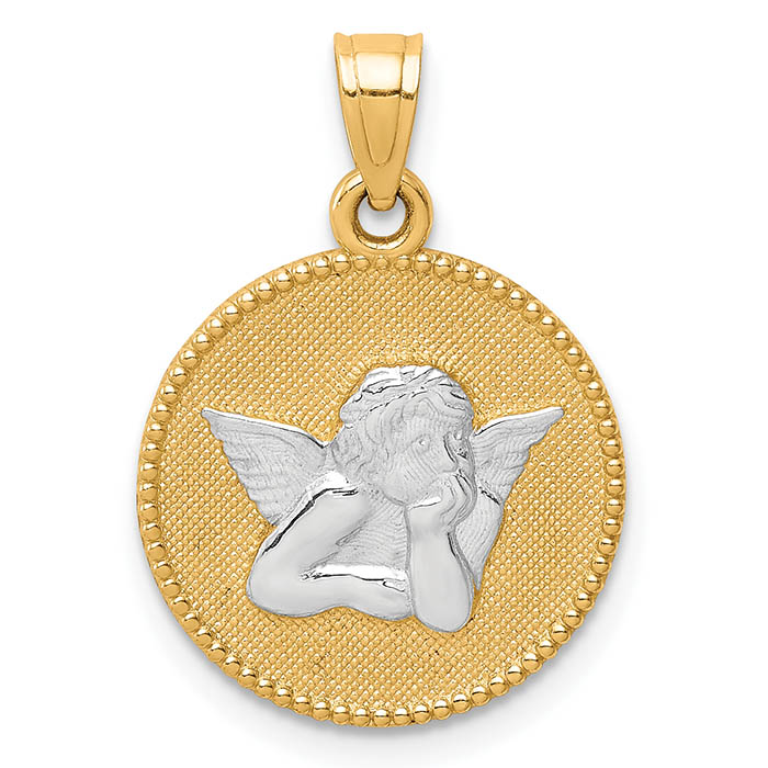 10K Two-Tone Gold Beaded Angel Pendant