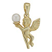 14k gold angel pendant holding freshwater pearl orb