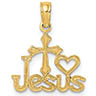 14K Gold I Love Jesus Cross and Heart Pendant