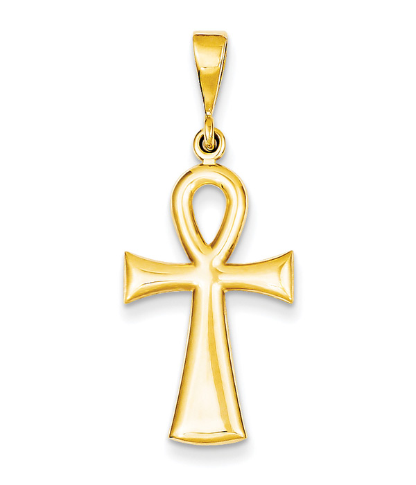 14K Gold Polished Ankh Cross Pendant