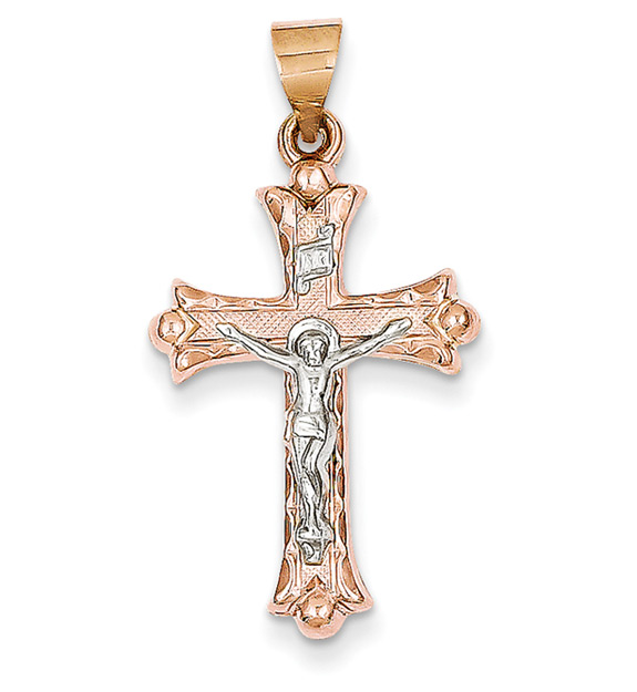14K Rose and White Gold Crucifix Necklace