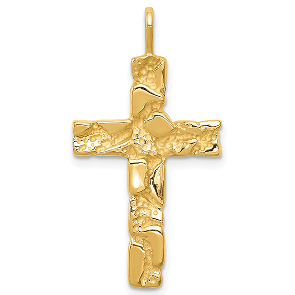 14K Gold Nugget Cross Pendant with Flat Back