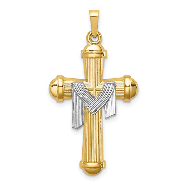 14k two-tone gold draped cross pendant