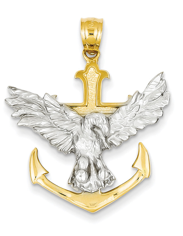 14K Two-Tone Gold Mariner Eagle Cross Necklace