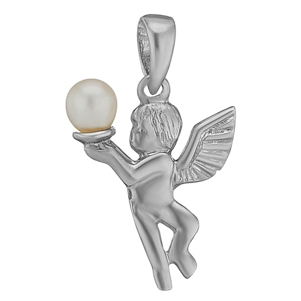 14k white gold angel pendant with freshwater pearl