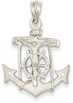 14K White Gold Mariner Anchor Cross Pendant