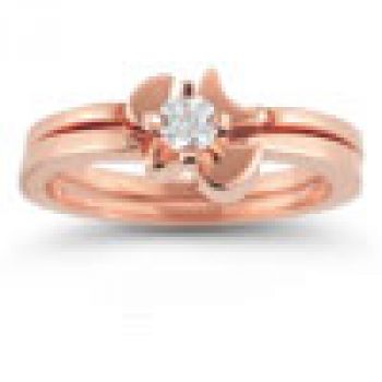 Holy Spirit Dove Diamond Bridal Ring Set in 14K Rose Gold 2