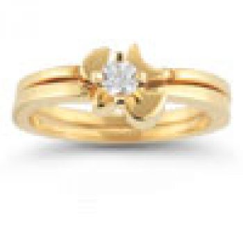 Holy Spirit Dove Cubic Zirconia Bridal Ring Set in 14K Yellow Gold 2