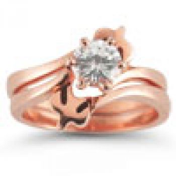 Holy Spirit Dove Diamond Bridal Engagement Ring Set, 14K Rose Gold 2