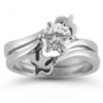 Holy Spirit Dove Diamond Bridal Engagement Ring Set, 14K White Gold 2