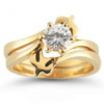 Holy Spirit Dove Diamond Bridal Engagement Ring Set, 14K Yellow Gold 2