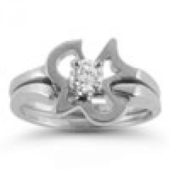 Christian Dove Diamond Bridal Wedding Ring Set in 14K White Gold 2