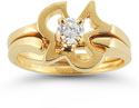 Christian Dove CZ Engagement and Wedding Ring Set in 14K Yellow Gold
