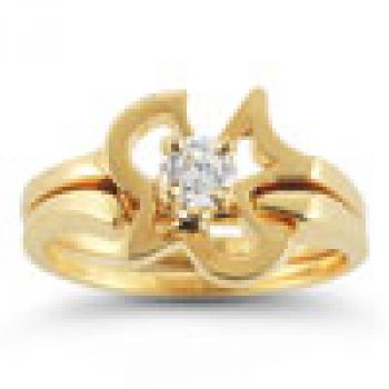 Christian Dove CZ Engagement and Wedding Ring Set in 14K Yellow Gold 2