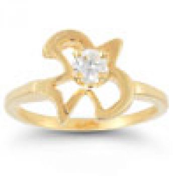 Christian Dove CZ Engagement and Wedding Ring Set in 14K Yellow Gold 3