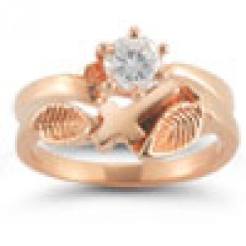 Christian Cross Diamond Bridal Wedding Ring Set in 14K Rose Gold 2