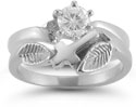 Christian Cross Diamond Bridal Wedding Ring Set in 14K White Gold