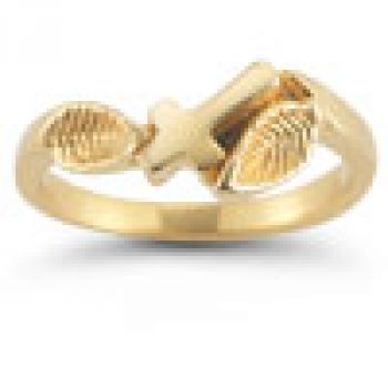 Christian Cross CZ Bridal Wedding Ring Set in 14K Yellow Gold 4