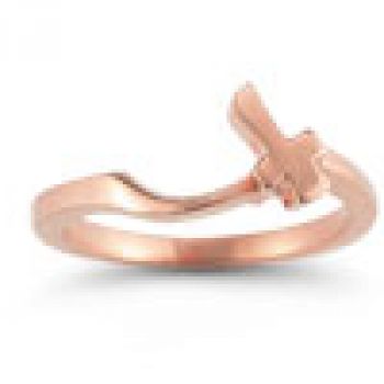 Diamond Cross Wedding Ring Bridal Set in 14K Rose Gold 4