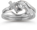 Diamond Cross Engagement and Wedding Ring Bridal Set in 14K White Gold