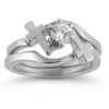 Diamond Cross Engagement Ring Set