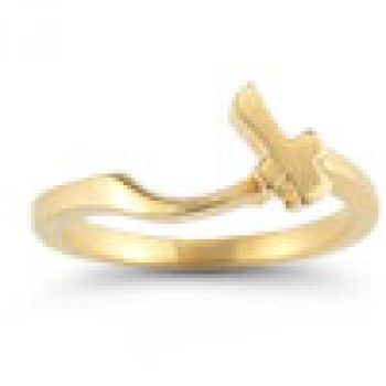 Diamond Cross Wedding Ring Bridal Set in 14K Yellow Gold 4