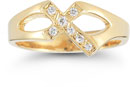 Christian Cross Diamond Ring in 14K Yellow Gold