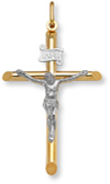 14K Solid Two-Tone Gold Tube Crucifix Pendant