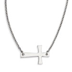 Stainless Steel Polished Sideways Cross Necklace