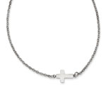 Stainless Steel Petite Polished Sideways Cross Necklace