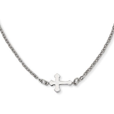 Stainless Steel Budded Sideways Cross Necklace