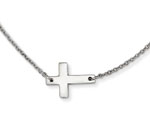 Stainless Steel Small Polished Sideways Cross Necklace