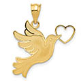 Dove with Heart Pendant, 14K Yellow Gold