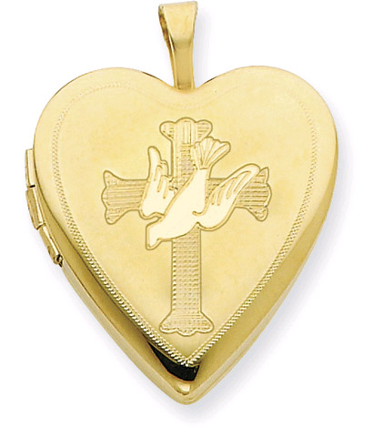 14K Gold-Filled Cross and Dove Heart Locket
