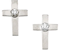 14k White Gold Cross Stud Earrings With Diamond Accents
