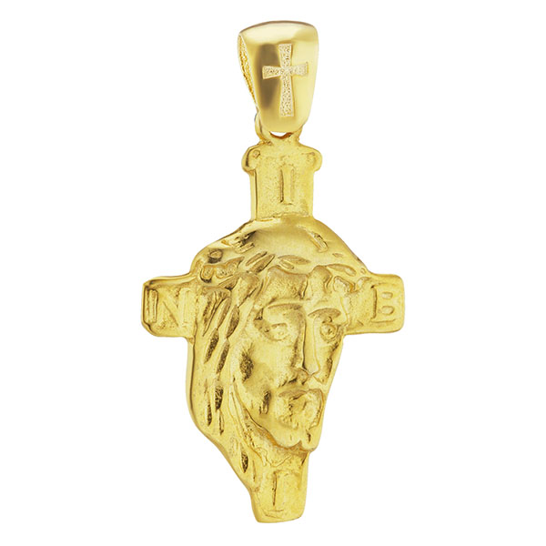 christ jesus head cross pendant in 14k gold