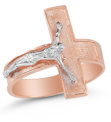 Crucifix Ring in 14K Rose and White Gold