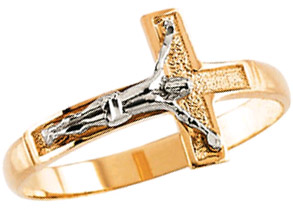 14K Two-Tone Crucifix Ring