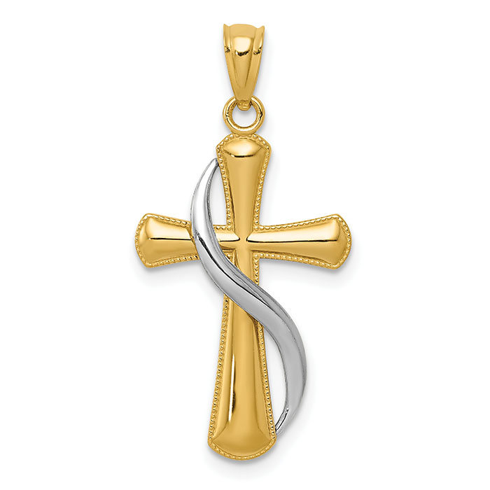 Amazon.com: 14K Two Tone Gold Jesus Crucifix Cross Pendant with 0.9mm  Singapore Chain Chain Necklace - 16