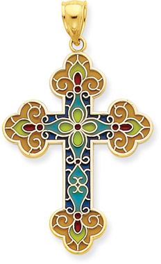 Stained Glass Window Cross Pendant in 14K Gold