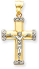 14K Two-Tone Gold Crucifix Pendant with Textured Swirl Design