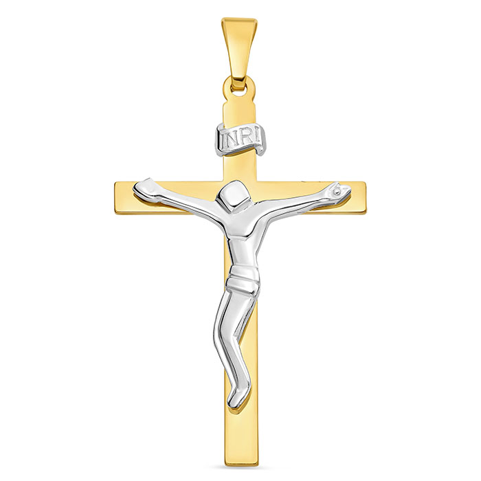 14K Two-Tone Gold Modern Crucifix Pendant﻿