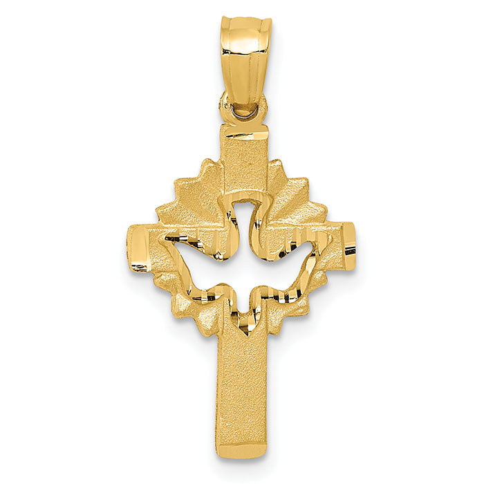 14K Gold Cut-Out Holy Spirit Dove Cross Pendant