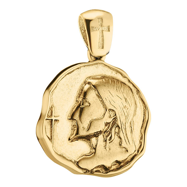 14K Gold Lord Jesus Christ Medallion Pendant with Cross