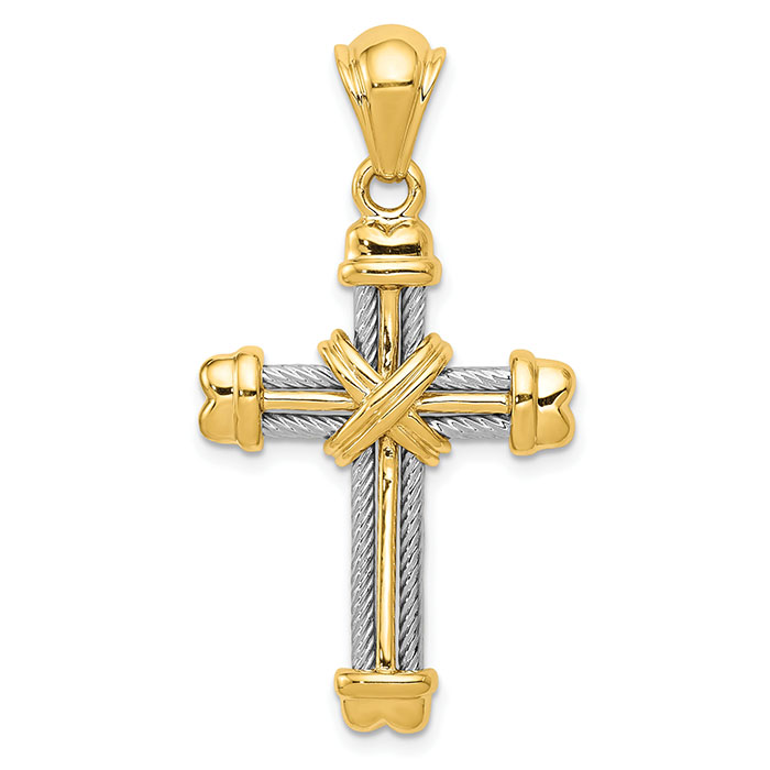 Designer Cross Pendant for Men in 14K Two-Tone Gold
