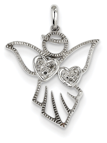 Diamond Angel Necklace with Hearts, in 14K White Gold
